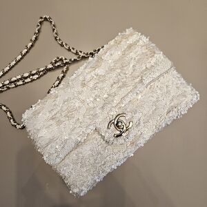 *****SOLD***** Chanel White Mini Sequin Flap Bag